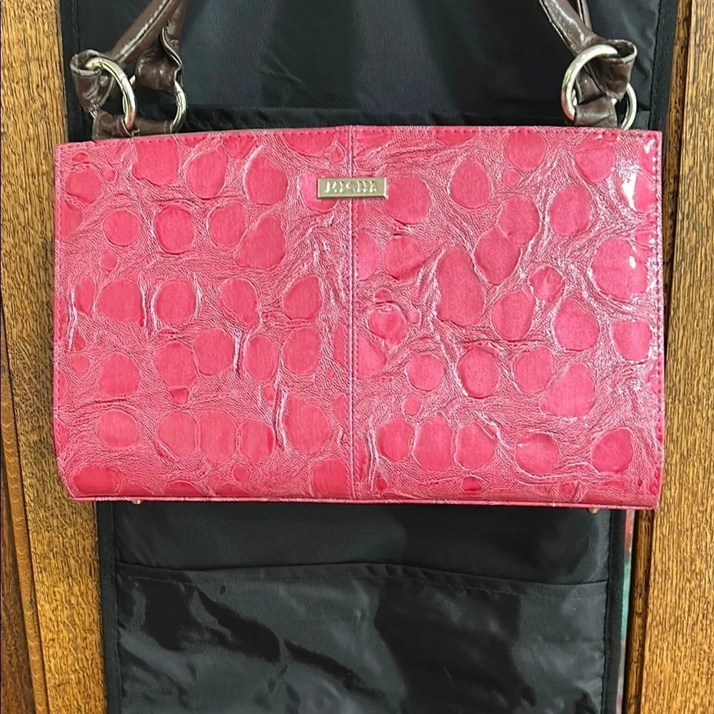 Miche Sleeve Closet Organizer with Pink and Red Sleeve and Brown cloth base bag
